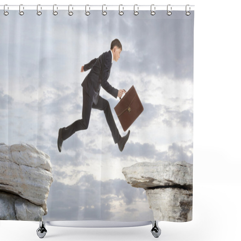 Personality  Businessman Jumping Over Rocks Shower Curtains