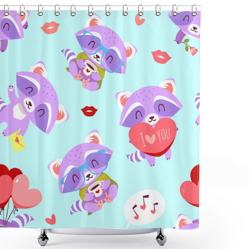 Personality  Raccoons Punchy Pastels Blue Seamless Pattern Shower Curtains