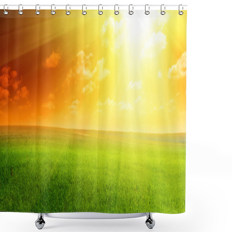 Personality  Field Of Summer Green Grass Shower Curtains