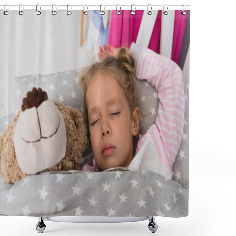 Personality  Cute Little Kid Sleeping With Teddy Bear Shower Curtains