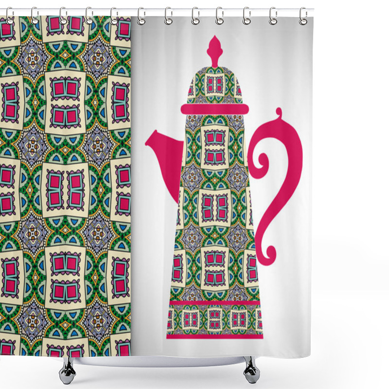 Personality  Teapot With Decorative Ornament And Seamless Pattern Shower Curtains