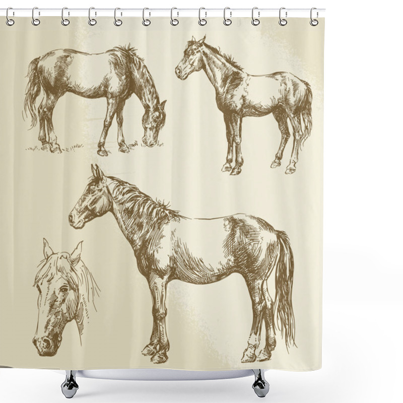 Personality  Hand Drawn Horses  Shower Curtains