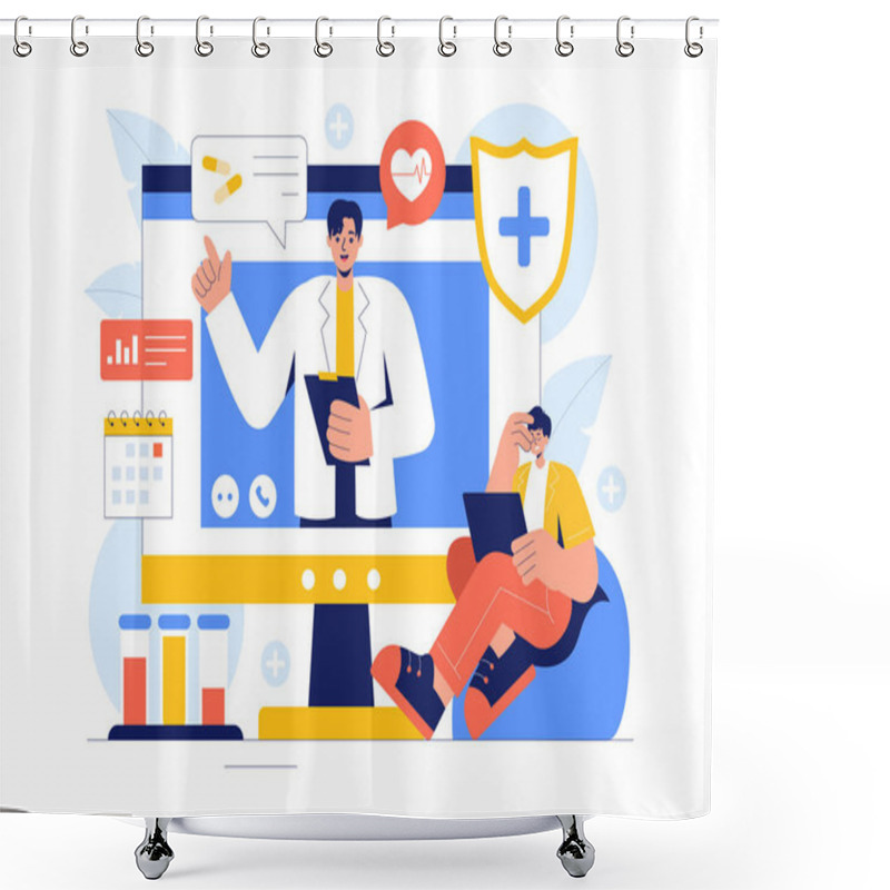 Personality  Remote Health Monitoring Vector Illustration Featuring The Use Of Digital Technology To Track Medical And Health Data In A Fat Style Background Shower Curtains