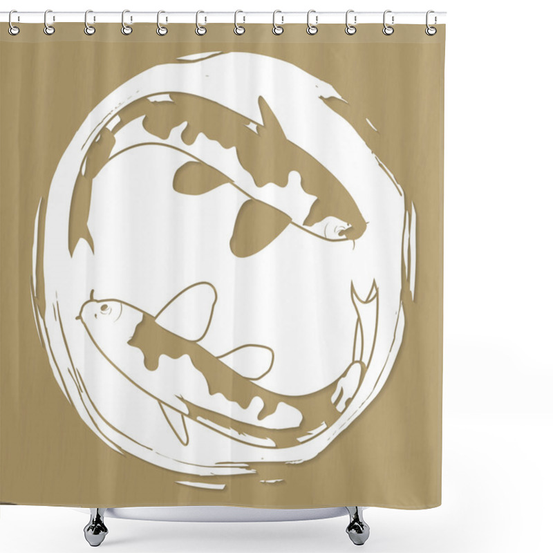 Personality  Two Koi Carps Laser Or Plotter Cut Vector Illustration For Stickers, Print, Stencil Manufacturing And Engraving Shower Curtains