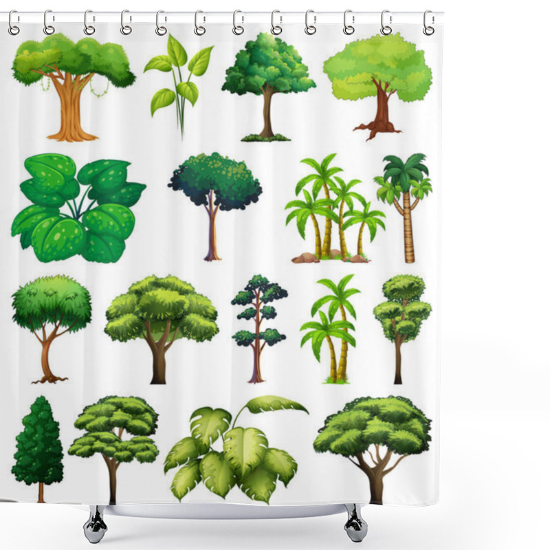 Personality  Set Of Variety Plants And Trees Illustration Shower Curtains