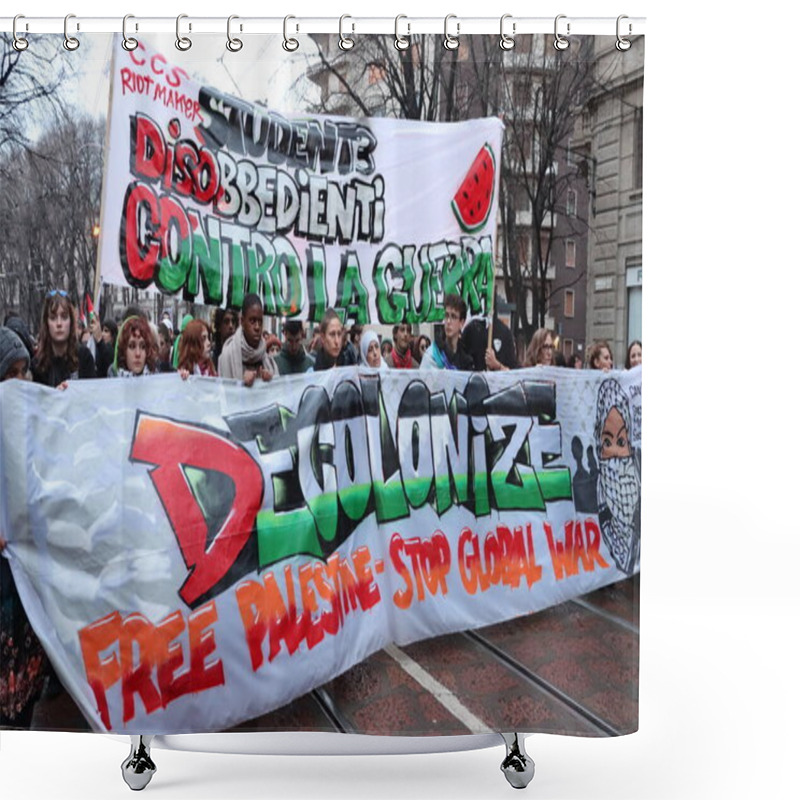 Personality  Milano - Lombardy - Italy - February 24, 2024. Pro-Palestinian March In Central Of Milan Shower Curtains