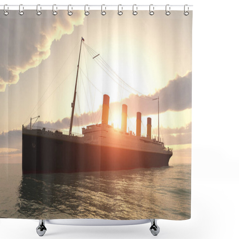 Personality  Historic Passenger Ship RMS Titanic On The High Seas At Sunset Shower Curtains