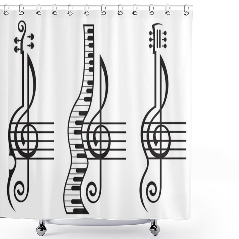 Personality  Violin, Guitar, Piano And Treble Clef Shower Curtains