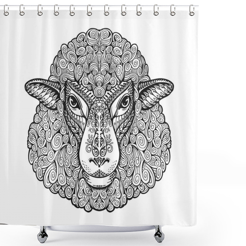 Personality  Head Sheep. Ethnic Patterns. Hand Drawn Vector Illustration With Floral Elements. Lamb, Animal Symbol Shower Curtains