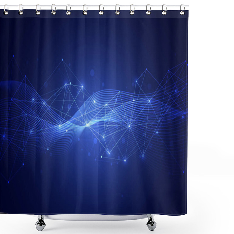 Personality  Abstract Connecting Dots And Lines With Geometric Background. Modern Technology Connection Science, Polygonal Structure Background. Vector Illustration Shower Curtains