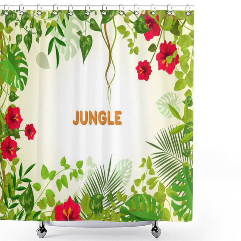 Personality  Summer Tropical Background With Jungle Plants. Liana Branches Frames And Rainforest Tropical Leaves Flowers. Junglee Liana Plants For Banner Greeting Template Vector Illustration Shower Curtains