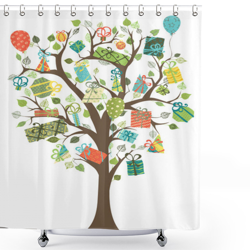 Personality  Gifts And Balloons On A Tree Shower Curtains