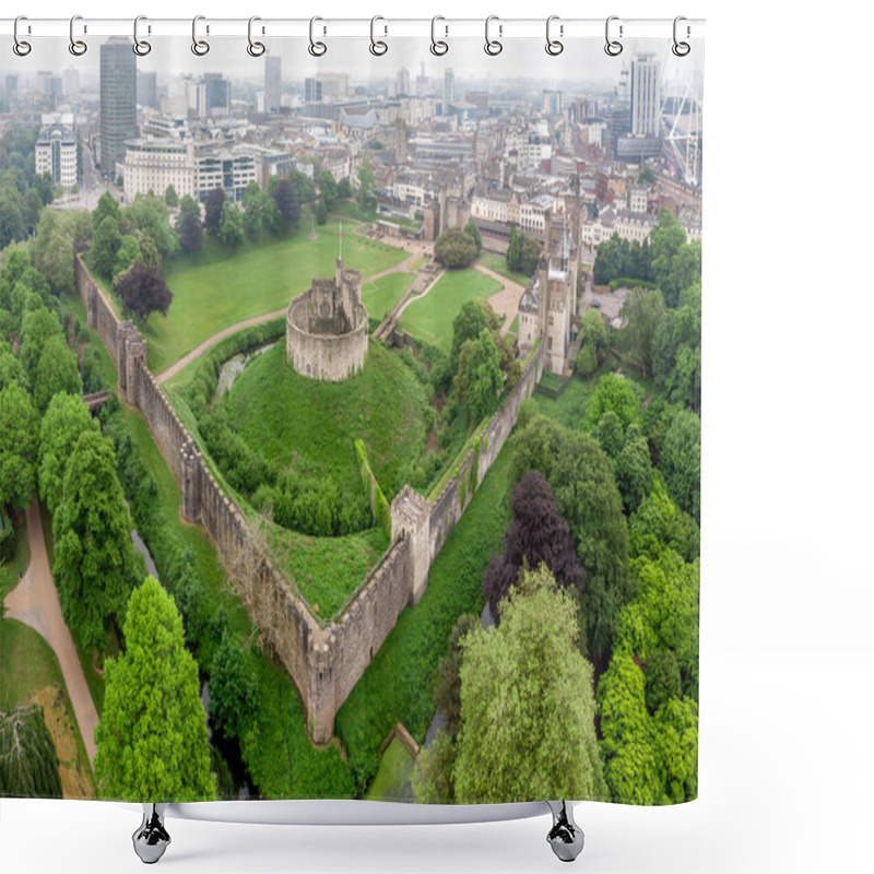 Personality  Aerial View Of Cardiff Castle In Summer, Wales Shower Curtains