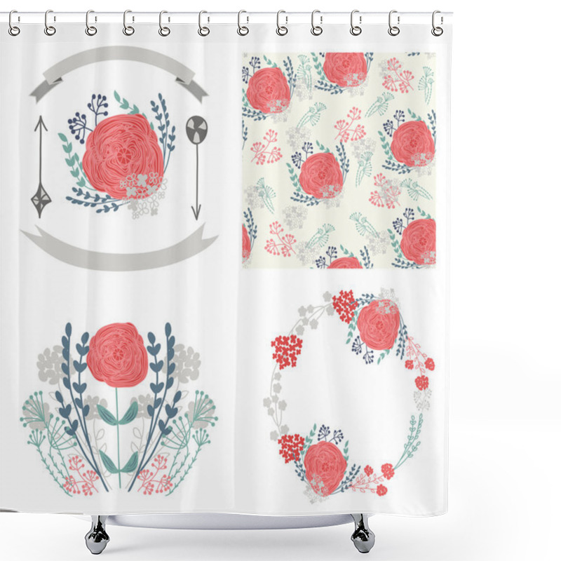 Personality  Set Of   Floral Design Elements Shower Curtains