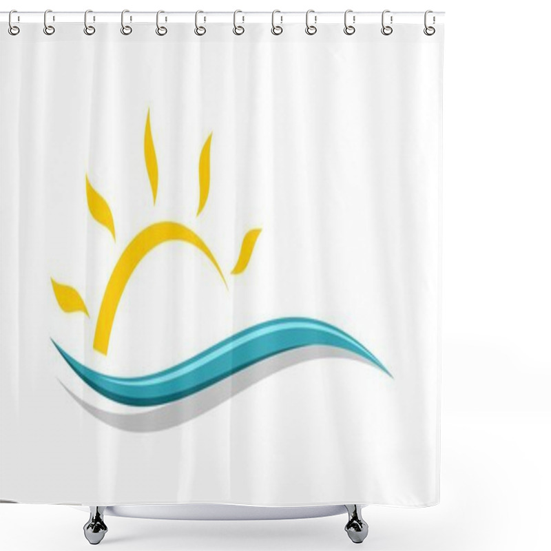 Personality  Abstract Wave And Sun Logo Template Shower Curtains