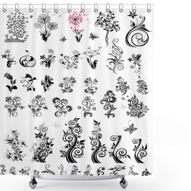 Personality  Decorative Floral Design Elements (black And White) Shower Curtains