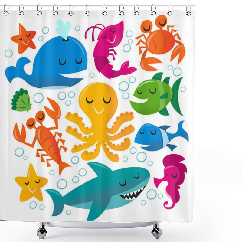 Personality  Happy Fun Cartoon Sea Creatures Set Shower Curtains