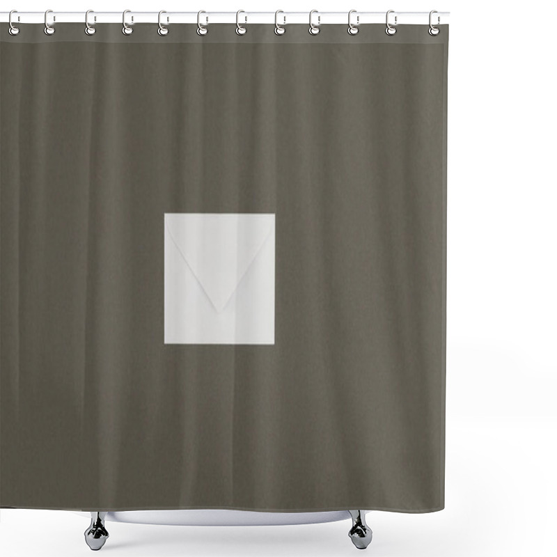 Personality  Top View Of Single Closed White Letter Isolated On Grey Background Shower Curtains