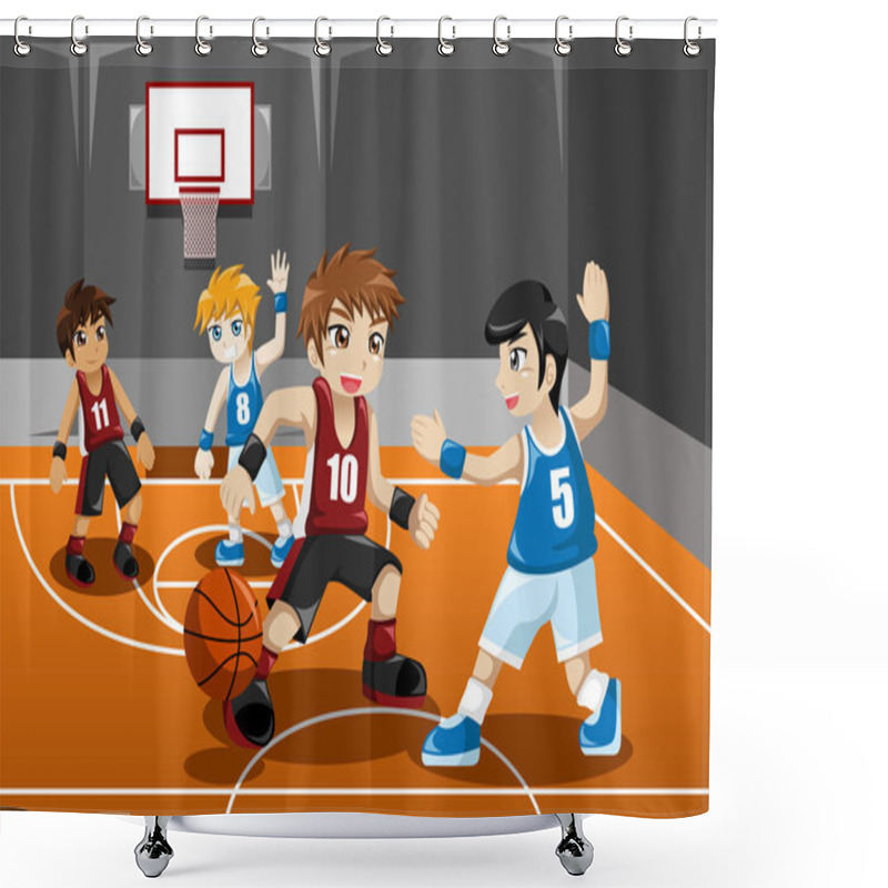 Personality  Kids Playing Basketball  Shower Curtains