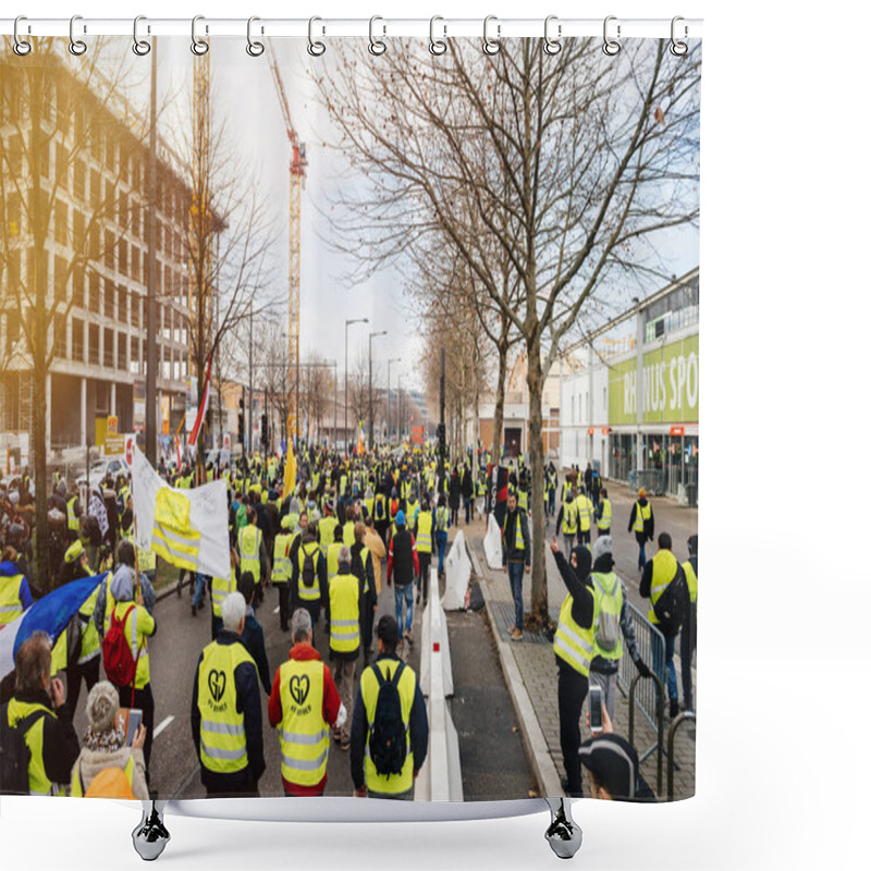 Personality  Elevated View Of Protesters In France Strasbourg Yellow Vests Shower Curtains