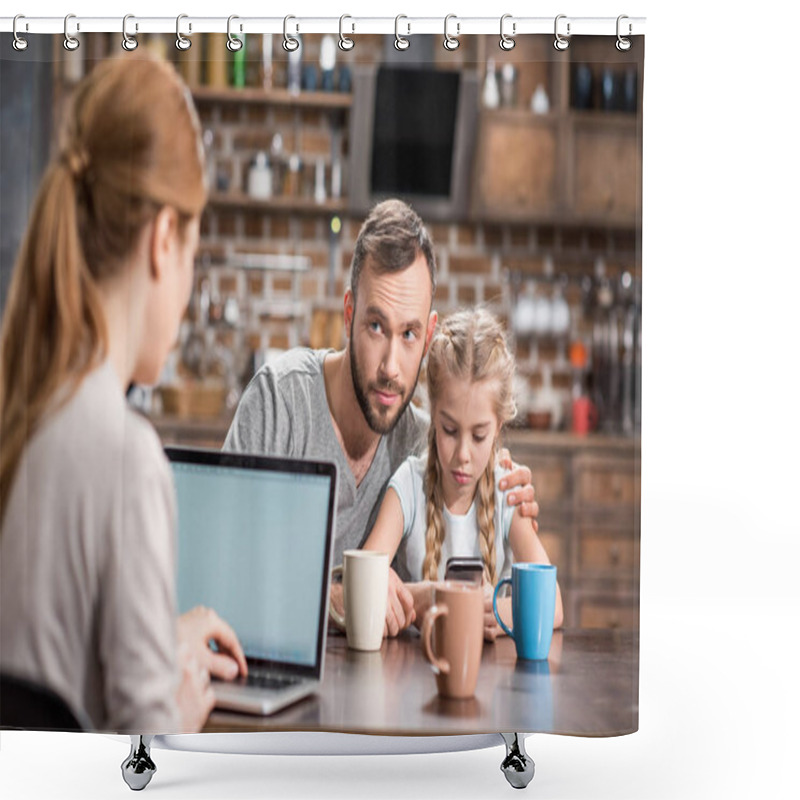 Personality  Young Family In Kitchen Shower Curtains