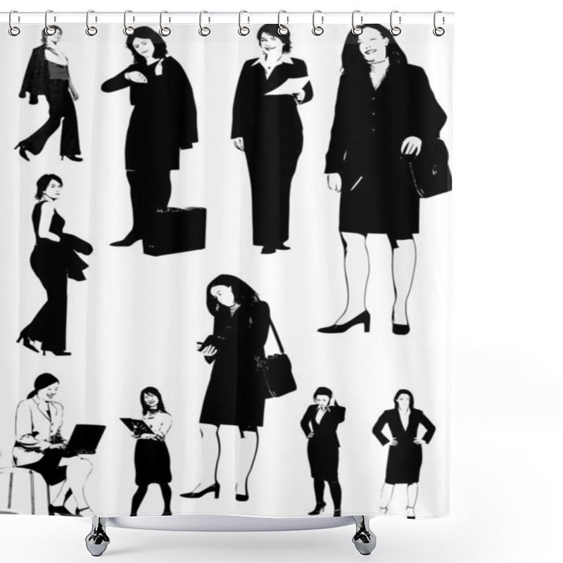 Personality  Businesswomen Black And White Silhouettes. Vector Illustration F Shower Curtains