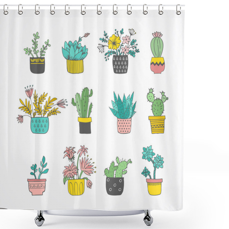 Personality  Cute Hand Drawn Cactus Set Shower Curtains