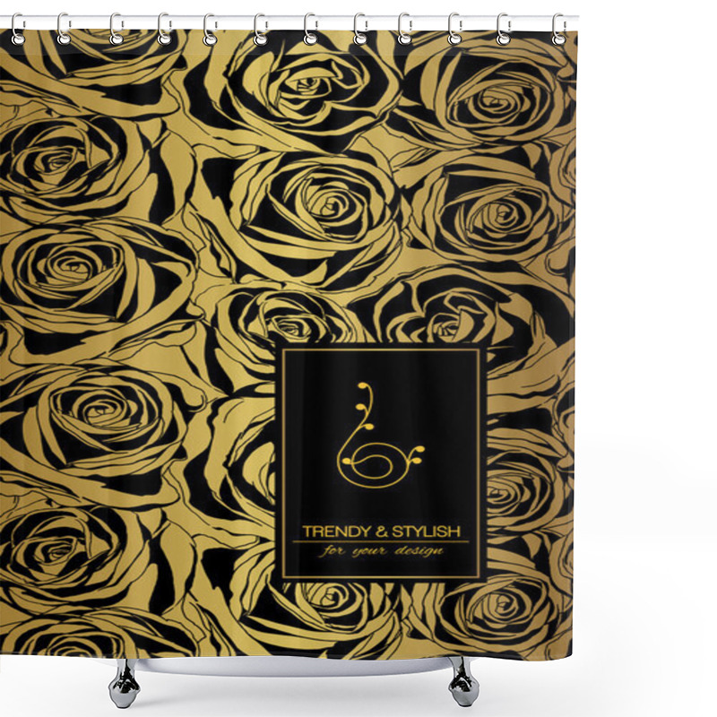 Personality  Elegant Floral Card With Roses And Place For Text. Flowers On Gold Background. Vector Illustration.  Shower Curtains