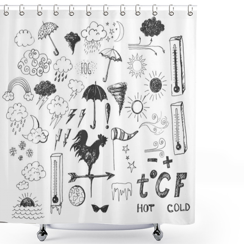 Personality  Set Of Weather Symbols Sketch Shower Curtains