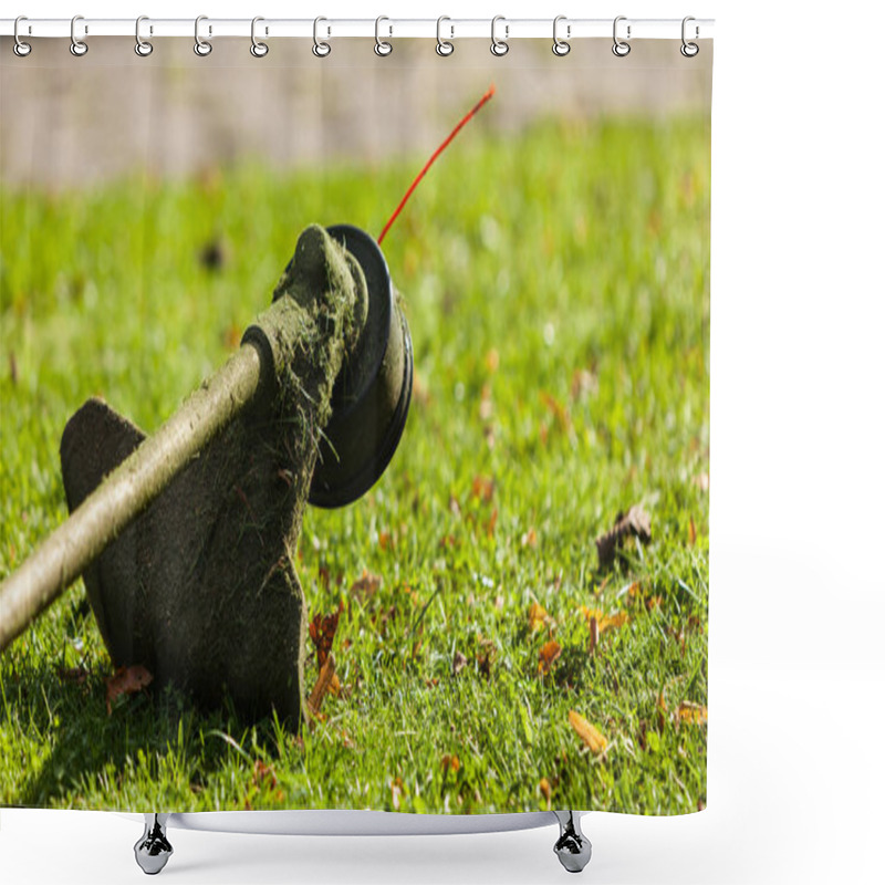 Personality  Mower Brushcutter On Green Grass Shower Curtains