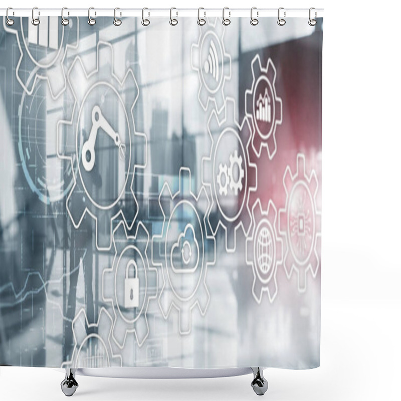 Personality  Business Process Automation Smart Industry Artificial Intelligence. Gears Mechanism Mixed Media Shower Curtains