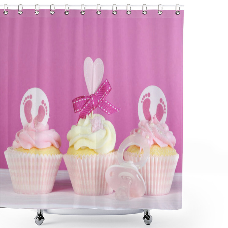 Personality  Three Pink Theme Baby Girl Cupcakes Shower Curtains