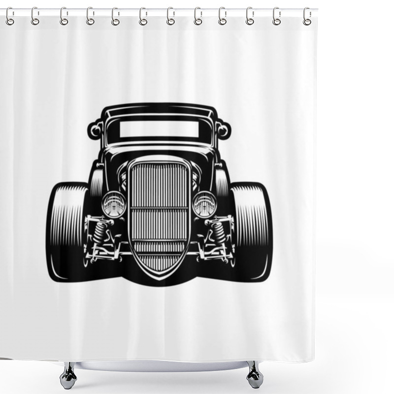 Personality  Custom Hotrod Car Front View Vector Monochrome Illustration. Best For Mechanics And Garage Related Industries Shower Curtains