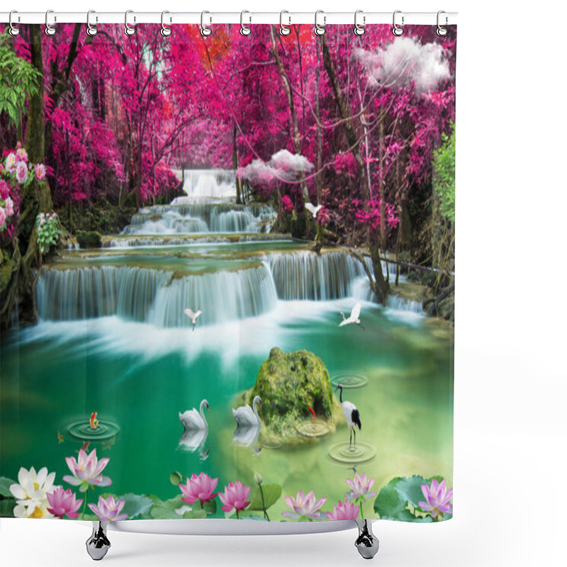 Personality  3d Flower , Butterfly Sky And Flower Home Brick Wall Background Shower Curtains