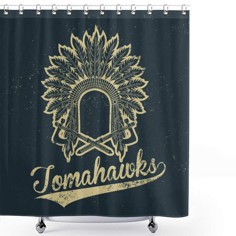 Personality  Vintage Native American Indian Chief Headdress Old Grunge Effect Tee Print Vector Design Illustration. Premium Quality Superior Logo Concept. T-shirt Emblem Shower Curtains