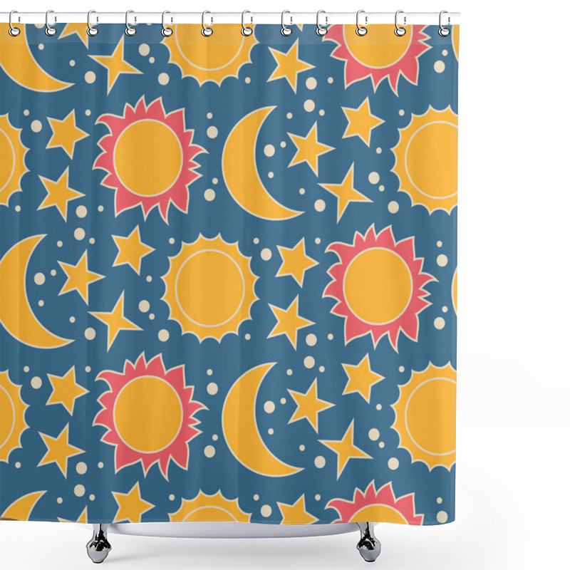 Personality  Vector Seamless Pattern With Moon, Sun And Stars Shower Curtains