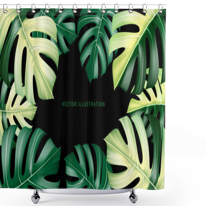 Personality  Vector Realistic Of Monstera Deliciosa Plant Leaf From Tropical Forests Green And Yellow On Black Shower Curtains