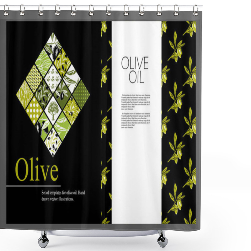 Personality  Set Of Templates For Olive Oil. Backgrounds For Covers, Flyers, Banners And Posters. Hand Drawn Vector Illustrations. Shower Curtains