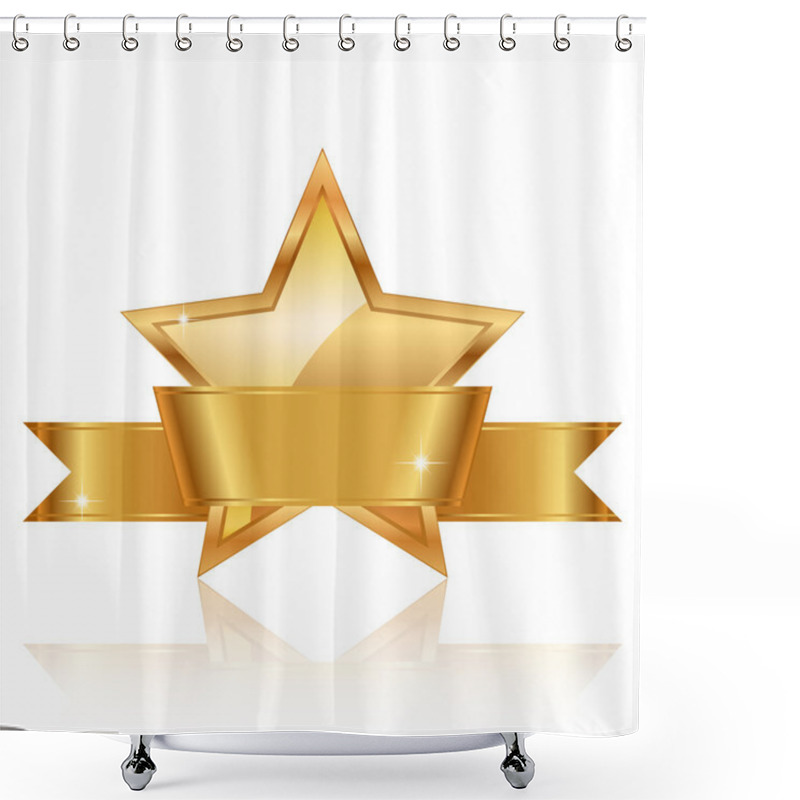 Personality  Vector Illustration Of Gold Star Award With Shiny Ribbon With Sp Shower Curtains