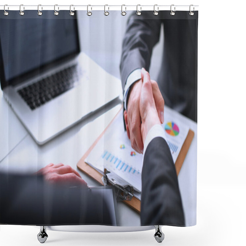 Personality  Business People Shaking Hands, Finishing Up A Meeting Shower Curtains