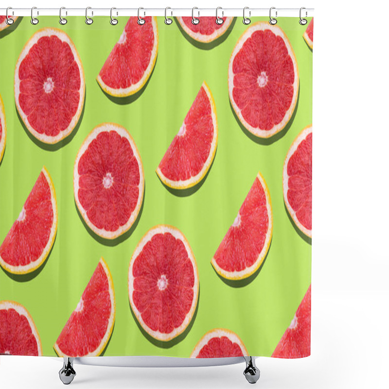 Personality  Flat Lay Fruit Pattern Of Fresh Grapefruit Slices On Green Background. Minimal Summer Fruits Pattern For Blog Or Recipe Book Shower Curtains