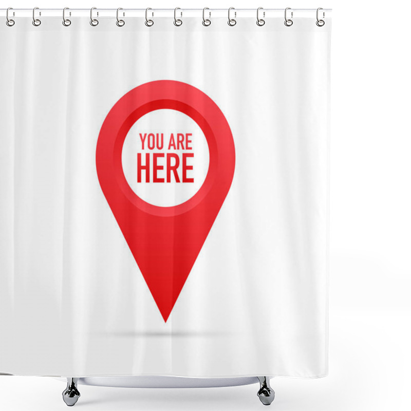 Personality  Red You Are Here Location Pointer Pin. Vector Stock Illustration. Shower Curtains