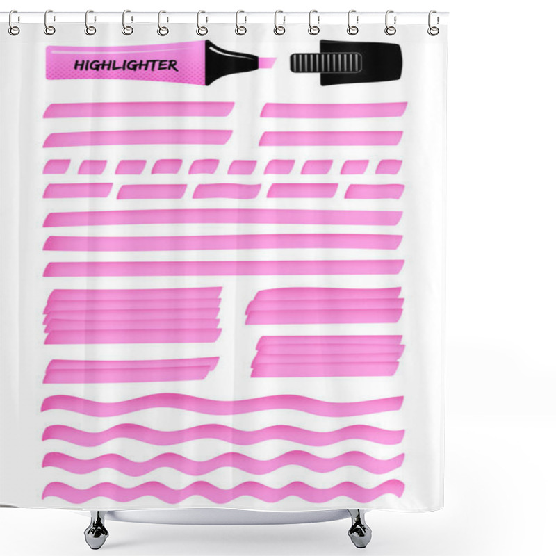 Personality  Highlighter Permanent Pen Hand Drawn Objects Set. Pink Hand Drawings With Solid Lines, Wavy Strokes, Dotted Stripes, And Highlight Marker Sketchy Rectangles. Vector Illustration For Reminder Note. Shower Curtains