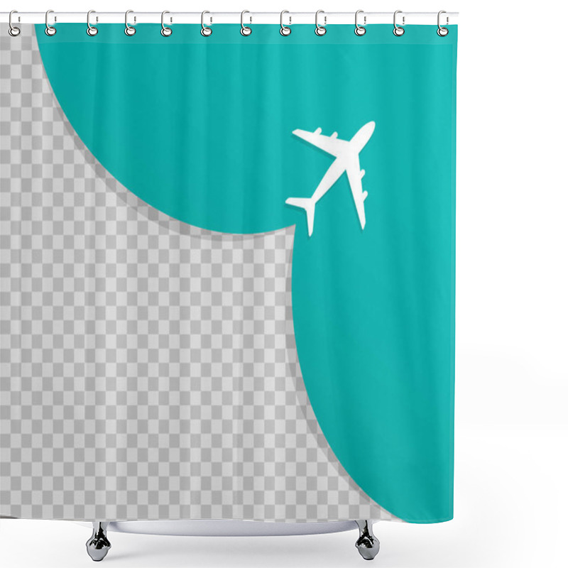 Personality  Airplane On Blue Background And Empty Place For Advertising. The Plane Takes Off. Vector Illustration Of Travel And Tourism Concept For Website, Presentations. Eps 10 Shower Curtains