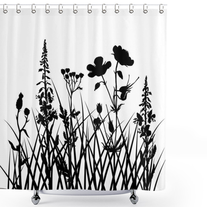 Personality  Vector Silhouettes Of Flowers And Grass Shower Curtains