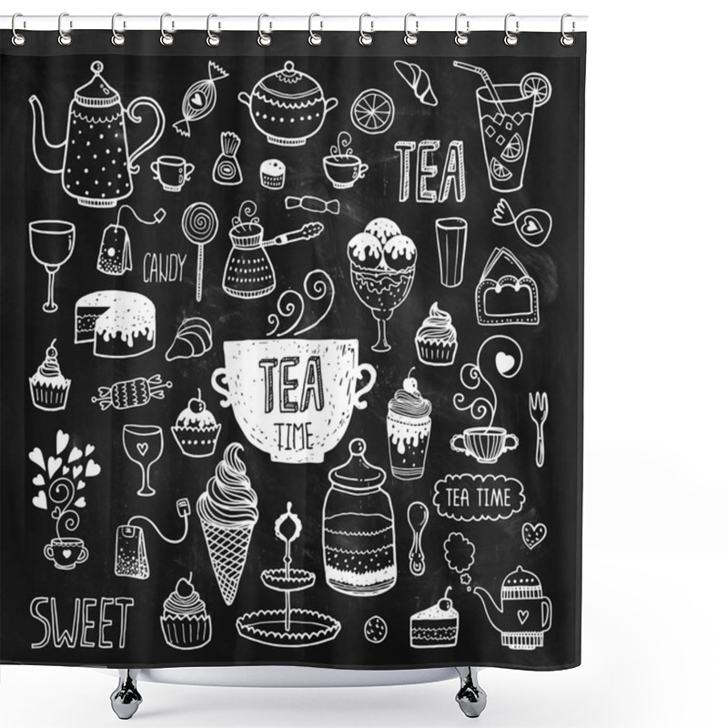 Personality  Hand Drawn Collection Tea Time Shower Curtains