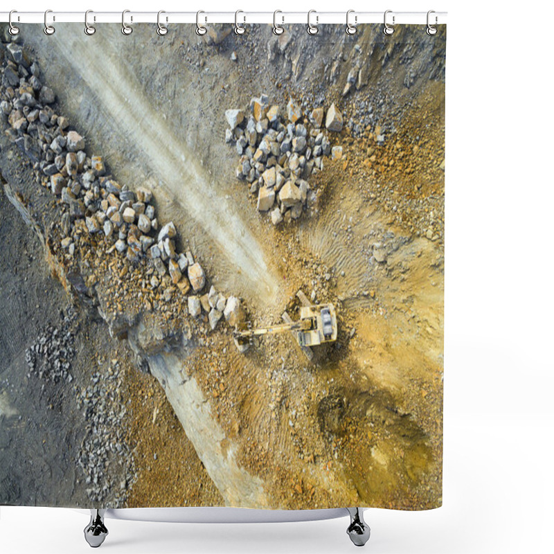 Personality  Aerial View Of A Excavator In The Mine. Shower Curtains