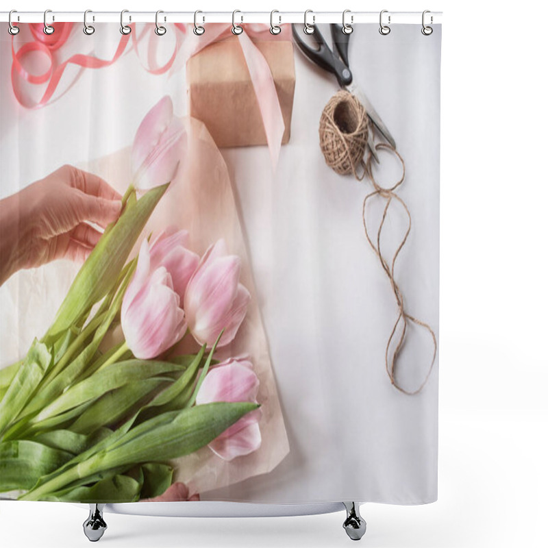 Personality  The Orange Bouquet Of Tulips Is Pink. Shower Curtains