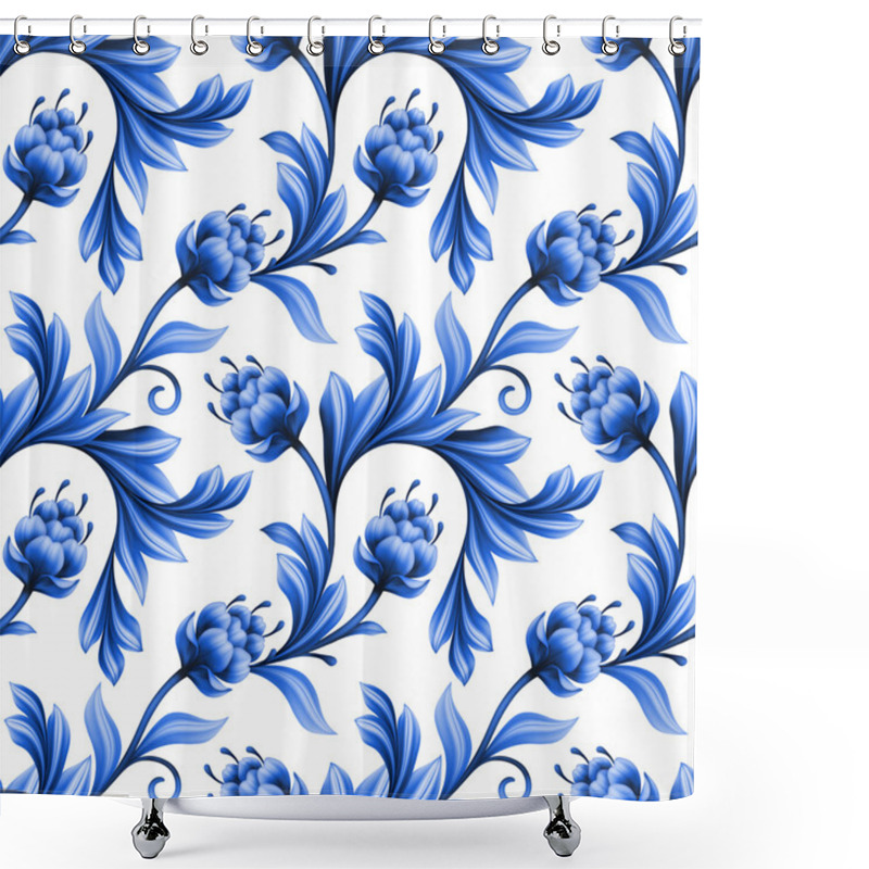 Personality  Abstract Floral Seamless Pattern, Background With Folk Art Flowe Shower Curtains