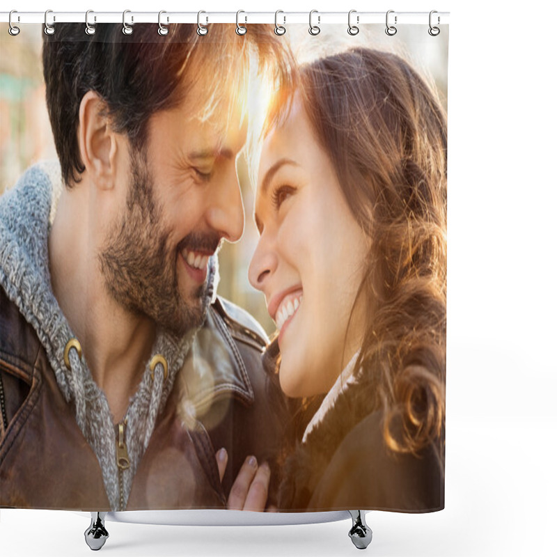 Personality  Loving Couple Outdoor Smiling Shower Curtains